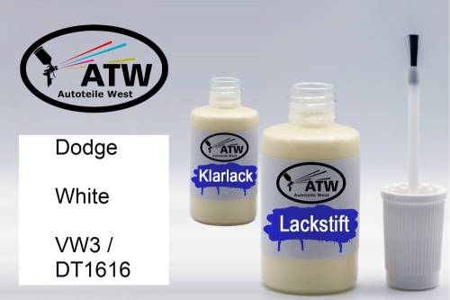 Dodge, White, VW3 / DT1616: 20ml Lackstift + 20ml Klarlack - Set, von ATW Autoteile West.